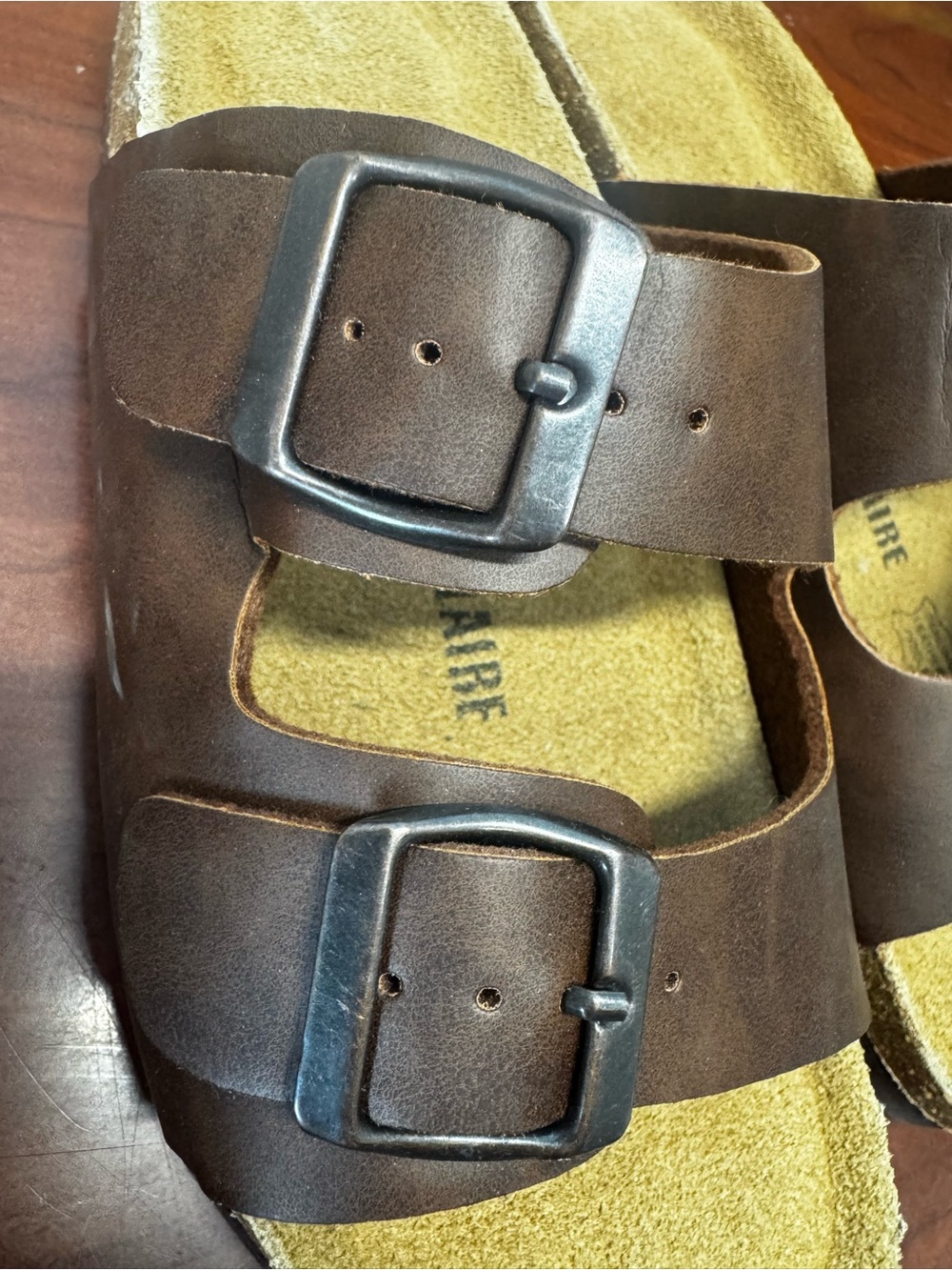Double Strap Brown Suede Slide Sandals - Picture 3 of 3